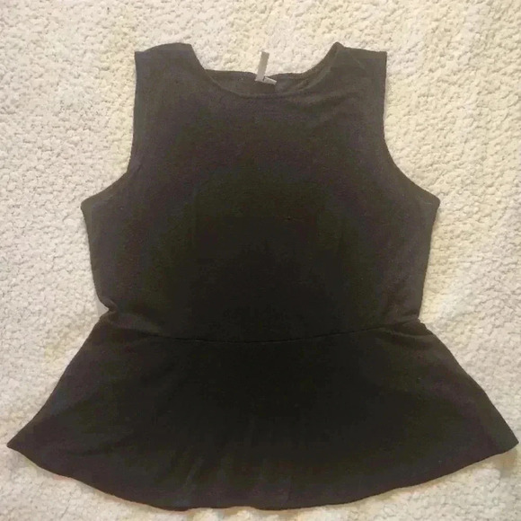 Elle Tops - Elle Black Sleeveless Tank Top with Peplum Ruffle